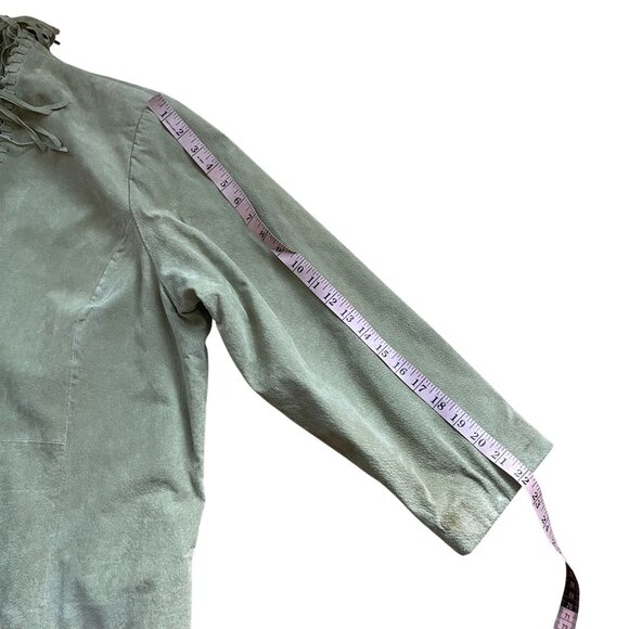 Vintage Dialogue Suede Leather Fringe Open Front Jacket Women's 2X Moss Green - Picture 8 of 8